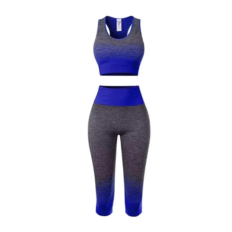 2-teiliges Set für Damen, Yoga-Set, elastisch, allmählich wechselnder Sport-BH, Strumpfhosen, Yoga-Anzug-Set, Fitness-Workout, Sport-Leggings