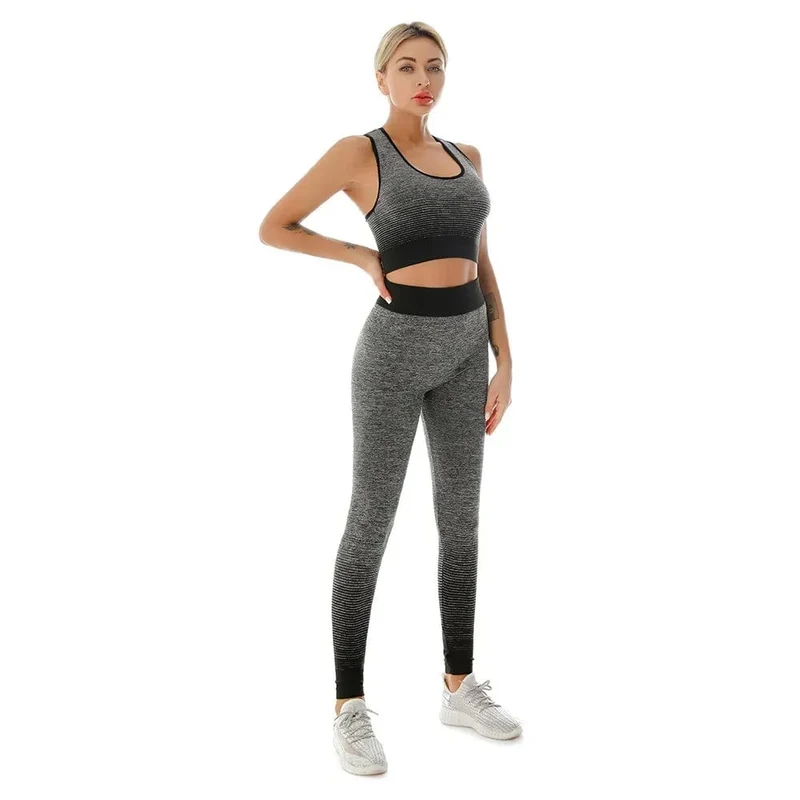 2-teiliges Set für Damen, Yoga-Set, elastisch, allmählich wechselnder Sport-BH, Strumpfhosen, Yoga-Anzug-Set, Fitness-Workout, Sport-Leggings