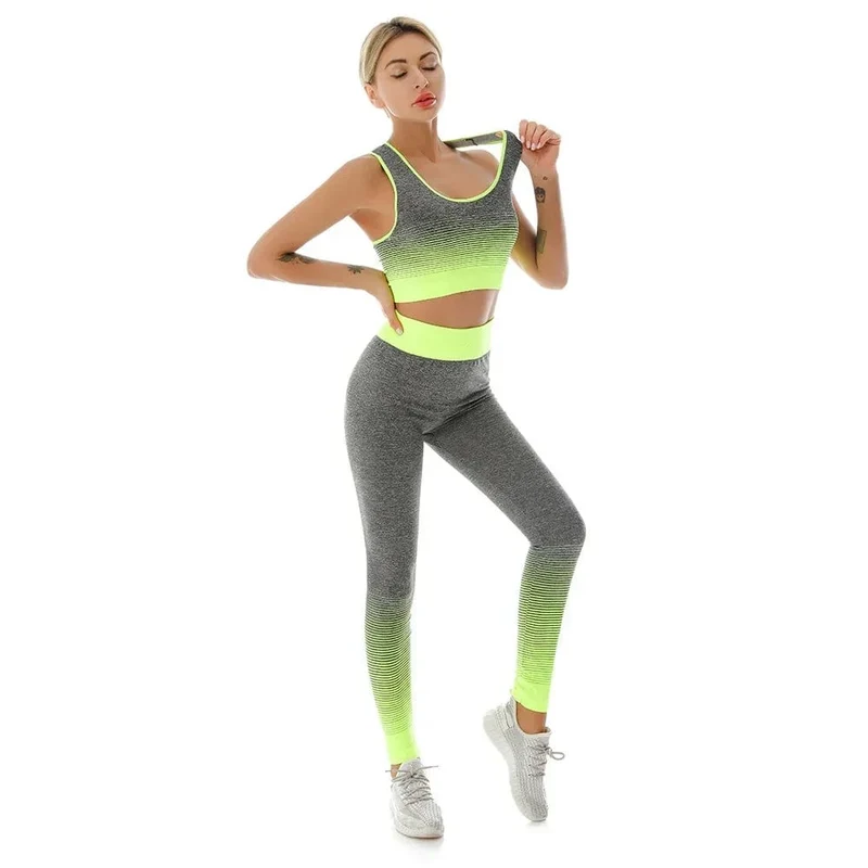 2-teiliges Set für Damen, Yoga-Set, elastisch, allmählich wechselnder Sport-BH, Strumpfhosen, Yoga-Anzug-Set, Fitness-Workout, Sport-Leggings