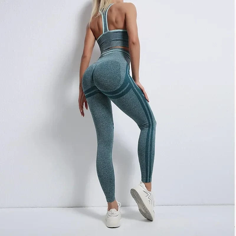 Nahtlose Yoga-Sets, Sport-Fitness, hohe Taille, Hüftheben, Hosen, langärmlig, rückenfrei, Trainingskleidung, Gym-Shorts-Set für Damen