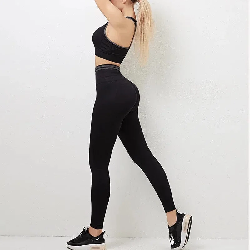 Nahtlose Yoga-Sets, Sport-Fitness, hohe Taille, Hüftheben, Hosen, langärmlig, rückenfrei, Trainingskleidung, Gym-Shorts-Set für Damen