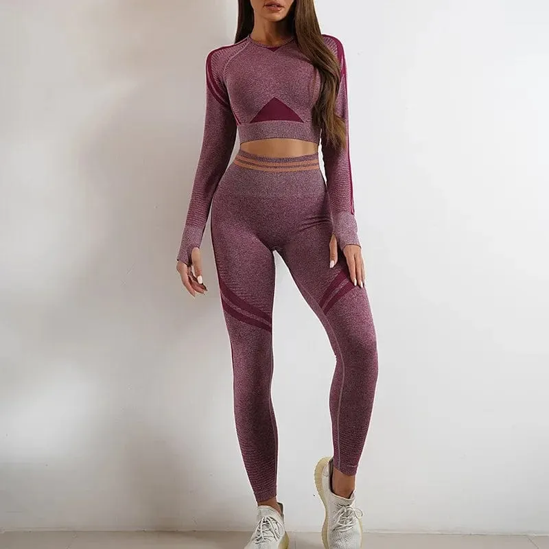 Nahtlose Yoga-Sets, Sport-Fitness, hohe Taille, Hüftheben, Hosen, langärmlig, rückenfrei, Trainingskleidung, Gym-Shorts-Set für Damen