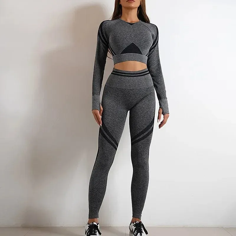 Nahtlose Yoga-Sets, Sport-Fitness, hohe Taille, Hüftheben, Hosen, langärmlig, rückenfrei, Trainingskleidung, Gym-Shorts-Set für Damen