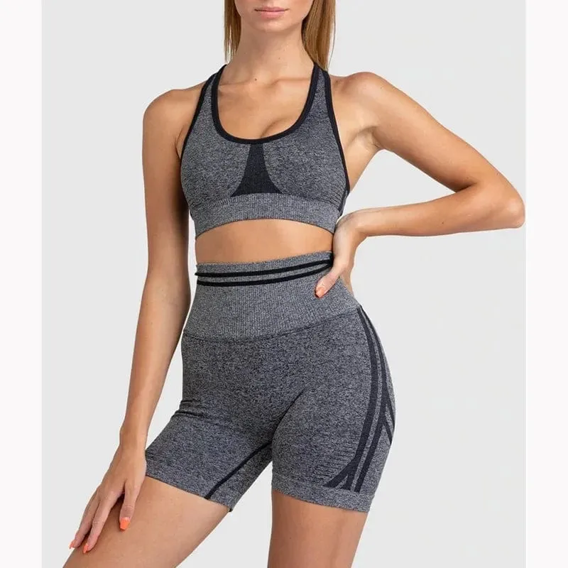 Nahtlose Yoga-Sets, Sport-Fitness, hohe Taille, Hüftheben, Hosen, langärmlig, rückenfrei, Trainingskleidung, Gym-Shorts-Set für Damen
