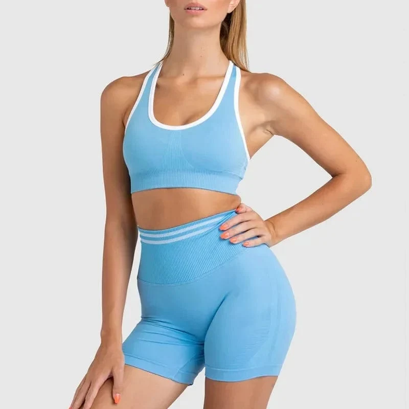 Nahtlose Yoga-Sets, Sport-Fitness, hohe Taille, Hüftheben, Hosen, langärmlig, rückenfrei, Trainingskleidung, Gym-Shorts-Set für Damen