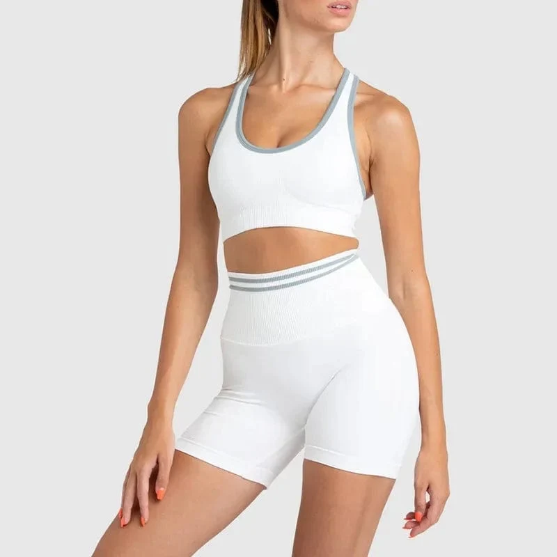 Nahtlose Yoga-Sets, Sport-Fitness, hohe Taille, Hüftheben, Hosen, langärmlig, rückenfrei, Trainingskleidung, Gym-Shorts-Set für Damen