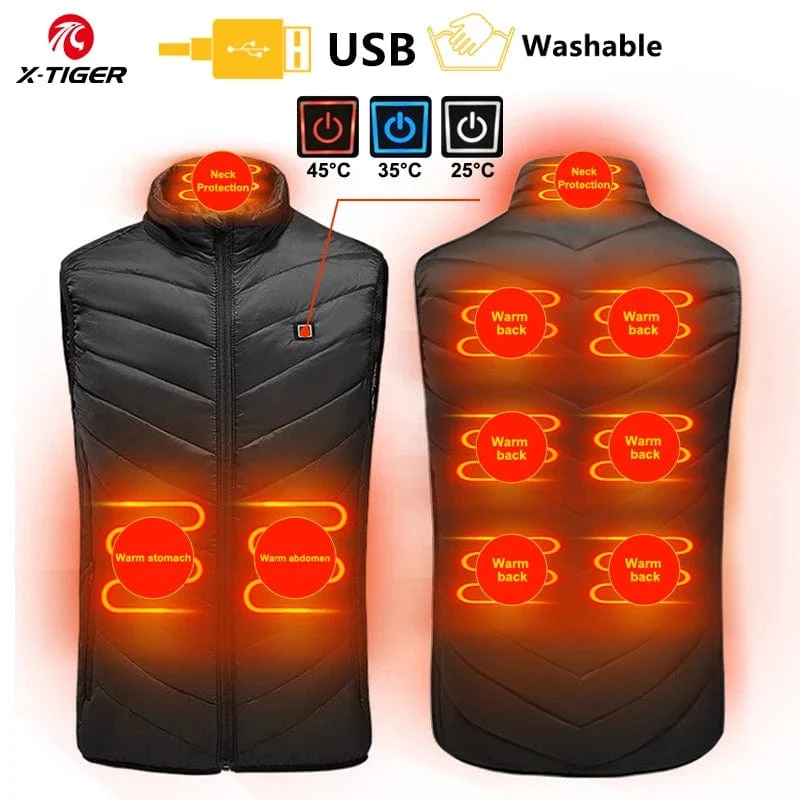 X-TIGER 9/2 Orte Beheizte Jacke Männer Frauen USB Elektrische Thermische Warme Jagd Mantel Winter Outdoor Camping Wandern Beheizte Weste