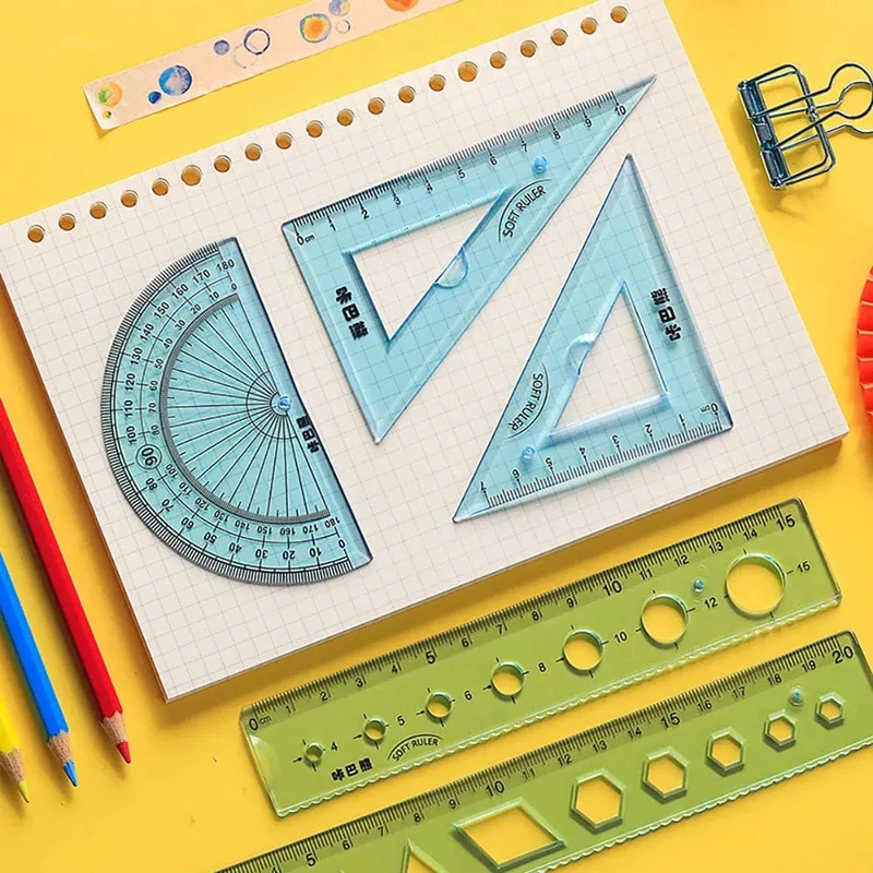 4-teiliges weiches Lineal-Set, kann Lineal biegen, kreatives Messwerkzeug, Kind, Schüler, Geometrie, Mathematik, Zeichnen, Schreibwaren, Schule, Bürobedarf