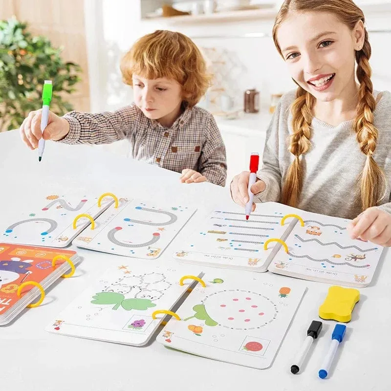 Magisches Nachzeichnen-Arbeitsbuch, Montessori-Trainingsbuch zur Stiftkontrolle, wiederverwendbares Übungsheft für magisches Zeichnen, Lernbücher für Kinder