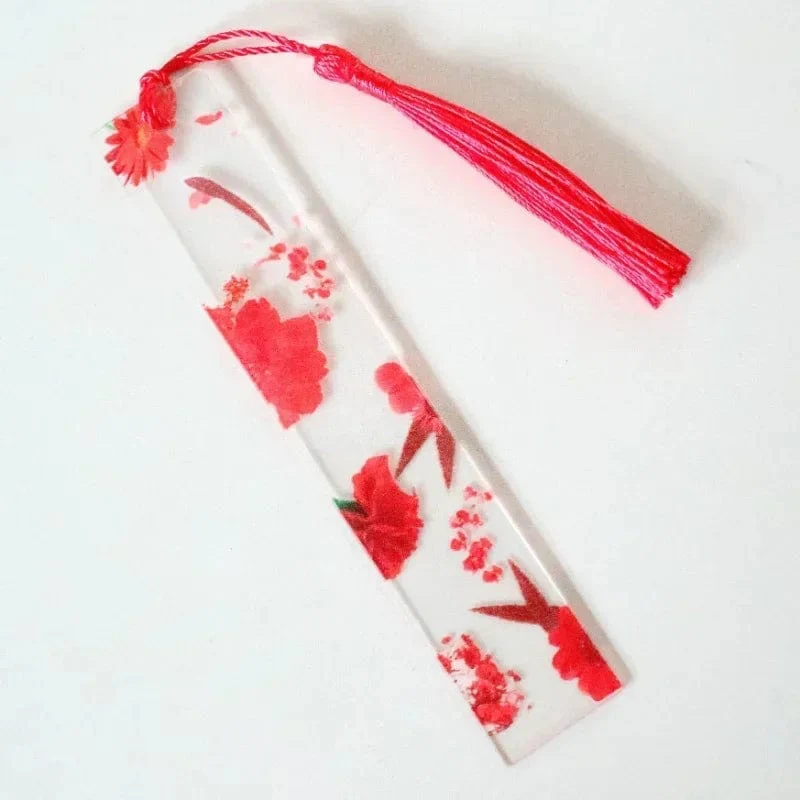 Hübsches Blumen-Lesezeichen aus Acryl mit Quasten, 14 cm, Lineal, Lesezeichen, für Schüler, Lehrer, Schreibwaren, Schule/Bürobedarf