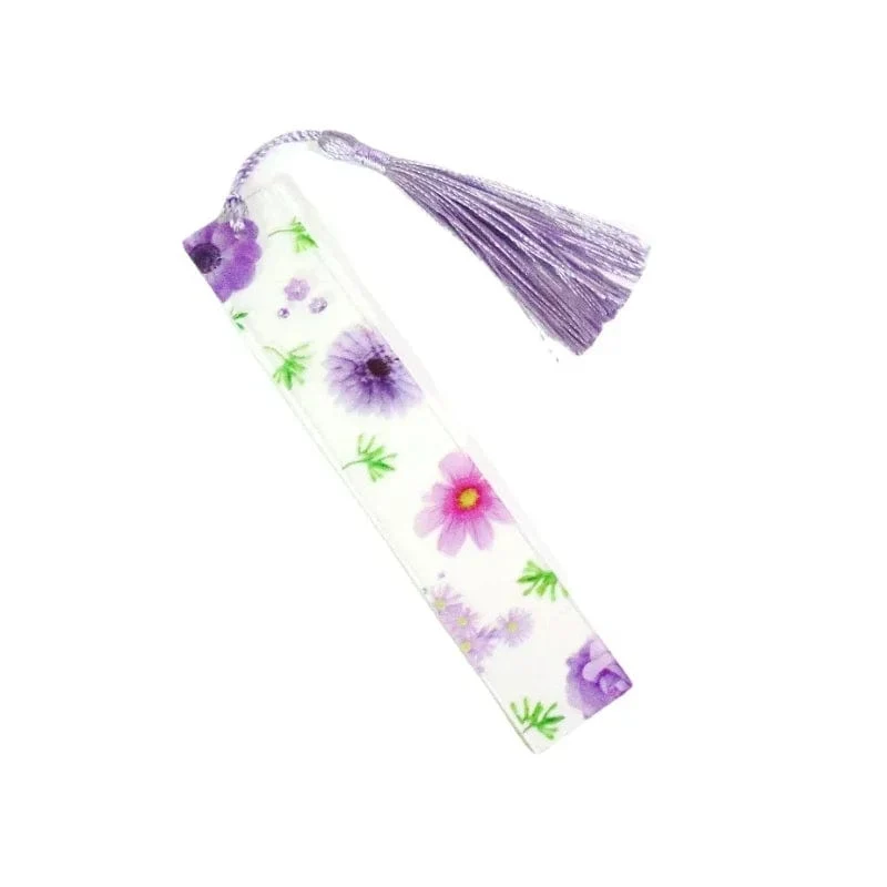 Hübsches Blumen-Lesezeichen aus Acryl mit Quasten, 14 cm, Lineal, Lesezeichen, für Schüler, Lehrer, Schreibwaren, Schule/Bürobedarf
