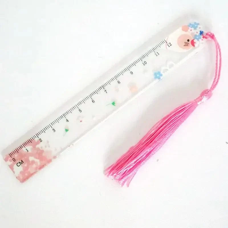 Hübsches Blumen-Lesezeichen aus Acryl mit Quasten, 14 cm, Lineal, Lesezeichen, für Schüler, Lehrer, Schreibwaren, Schule/Bürobedarf