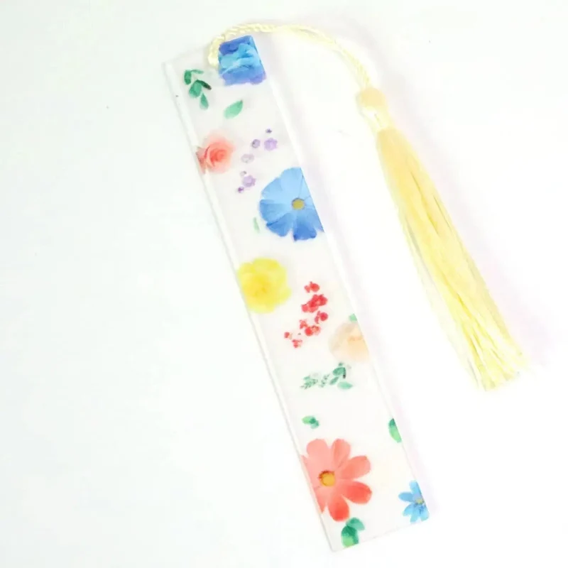 Hübsches Blumen-Lesezeichen aus Acryl mit Quasten, 14 cm, Lineal, Lesezeichen, für Schüler, Lehrer, Schreibwaren, Schule/Bürobedarf