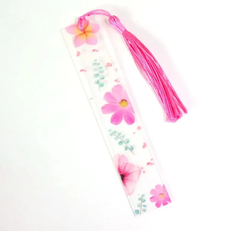 Hübsches Blumen-Lesezeichen aus Acryl mit Quasten, 14 cm, Lineal, Lesezeichen, für Schüler, Lehrer, Schreibwaren, Schule/Bürobedarf