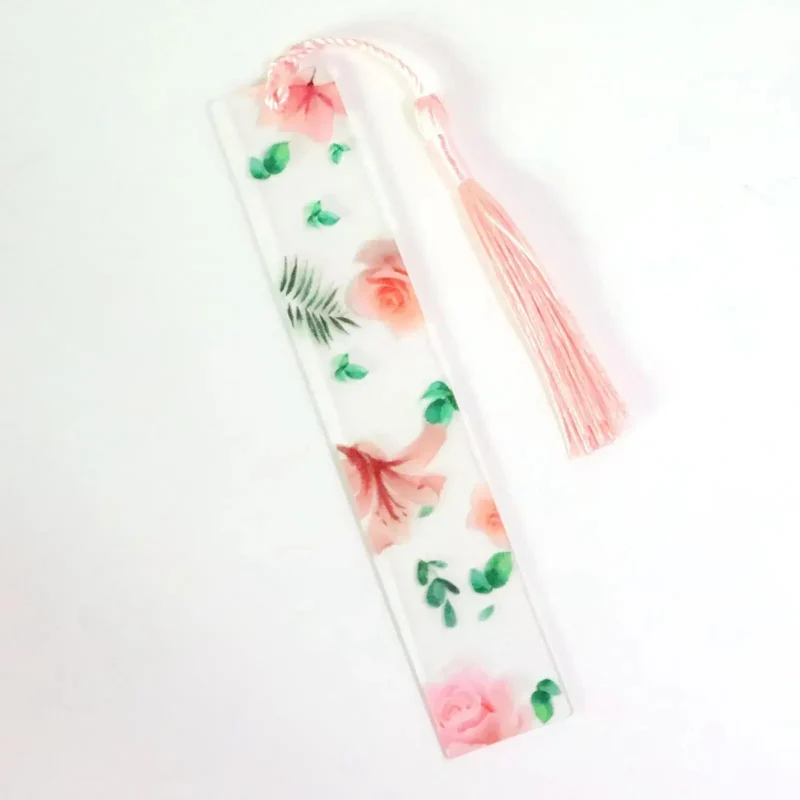 Hübsches Blumen-Lesezeichen aus Acryl mit Quasten, 14 cm, Lineal, Lesezeichen, für Schüler, Lehrer, Schreibwaren, Schule/Bürobedarf