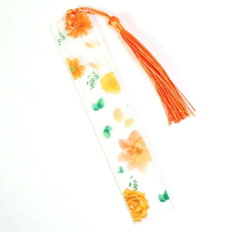 Hübsches Blumen-Lesezeichen aus Acryl mit Quasten, 14 cm, Lineal, Lesezeichen, für Schüler, Lehrer, Schreibwaren, Schule/Bürobedarf