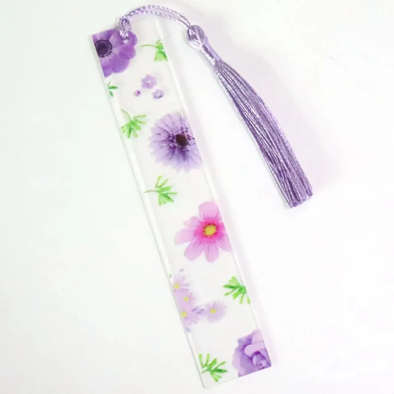 Hübsches Blumen-Lesezeichen aus Acryl mit Quasten, 14 cm, Lineal, Lesezeichen, für Schüler, Lehrer, Schreibwaren, Schule/Bürobedarf
