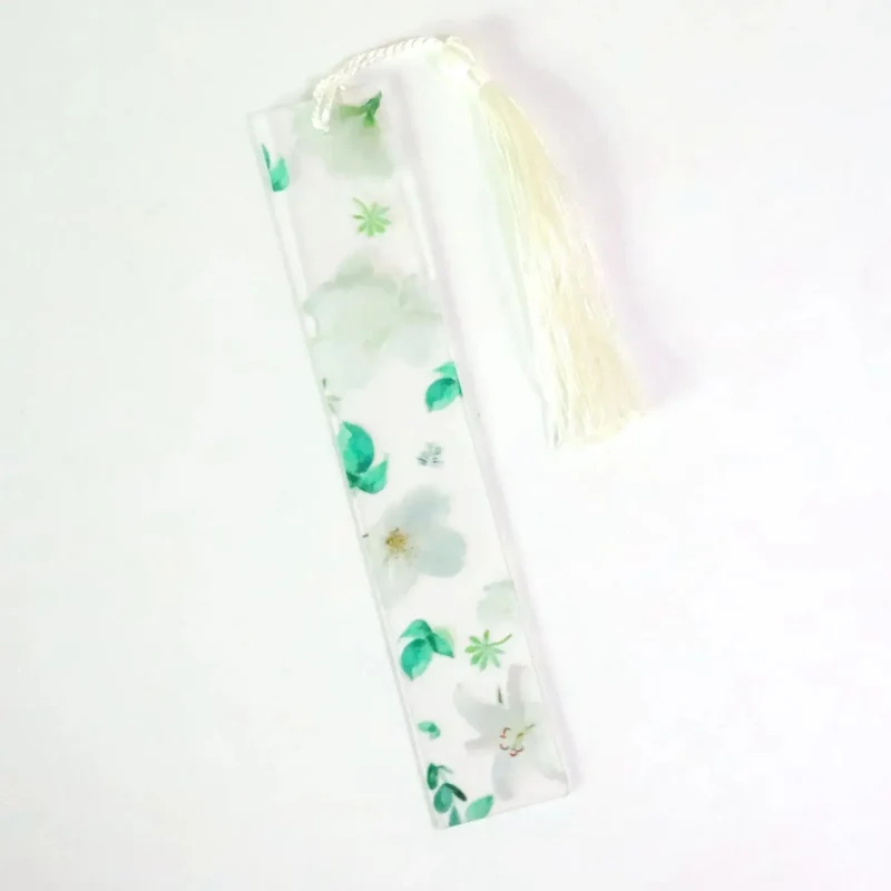 Hübsches Blumen-Lesezeichen aus Acryl mit Quasten, 14 cm, Lineal, Lesezeichen, für Schüler, Lehrer, Schreibwaren, Schule/Bürobedarf
