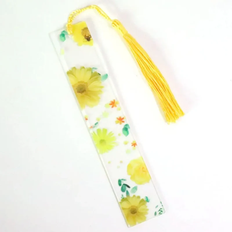 Hübsches Blumen-Lesezeichen aus Acryl mit Quasten, 14 cm, Lineal, Lesezeichen, für Schüler, Lehrer, Schreibwaren, Schule/Bürobedarf