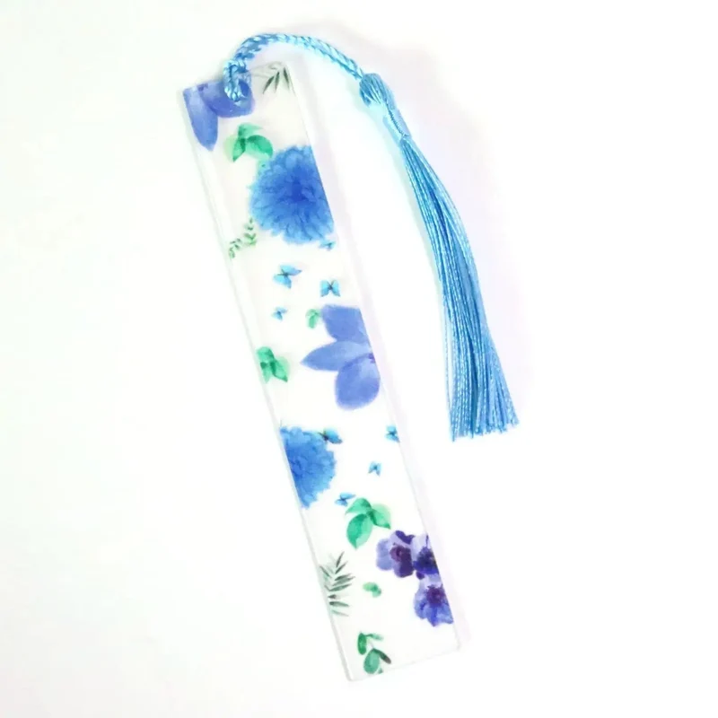 Hübsches Blumen-Lesezeichen aus Acryl mit Quasten, 14 cm, Lineal, Lesezeichen, für Schüler, Lehrer, Schreibwaren, Schule/Bürobedarf