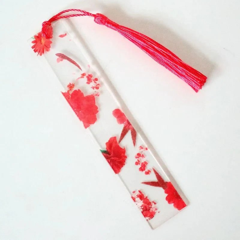 Hübsches Blumen-Lesezeichen aus Acryl mit Quasten, 14 cm, Lineal, Lesezeichen, für Schüler, Lehrer, Schreibwaren, Schule/Bürobedarf