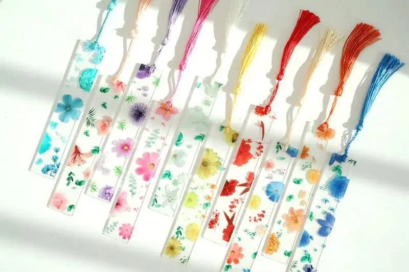 Hübsches Blumen-Lesezeichen aus Acryl mit Quasten, 14 cm, Lineal, Lesezeichen, für Schüler, Lehrer, Schreibwaren, Schule/Bürobedarf