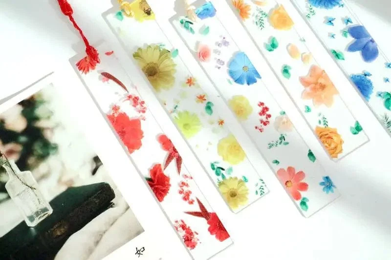 Hübsches Blumen-Lesezeichen aus Acryl mit Quasten, 14 cm, Lineal, Lesezeichen, für Schüler, Lehrer, Schreibwaren, Schule/Bürobedarf