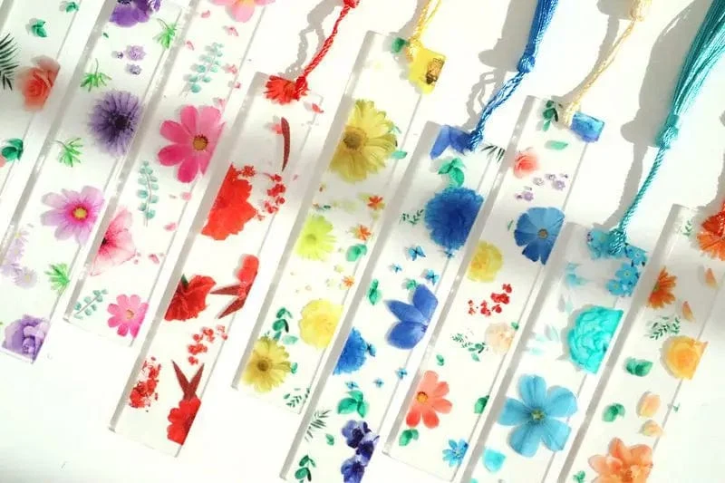Hübsches Blumen-Lesezeichen aus Acryl mit Quasten, 14 cm, Lineal, Lesezeichen, für Schüler, Lehrer, Schreibwaren, Schule/Bürobedarf