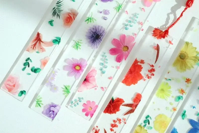 Hübsches Blumen-Lesezeichen aus Acryl mit Quasten, 14 cm, Lineal, Lesezeichen, für Schüler, Lehrer, Schreibwaren, Schule/Bürobedarf
