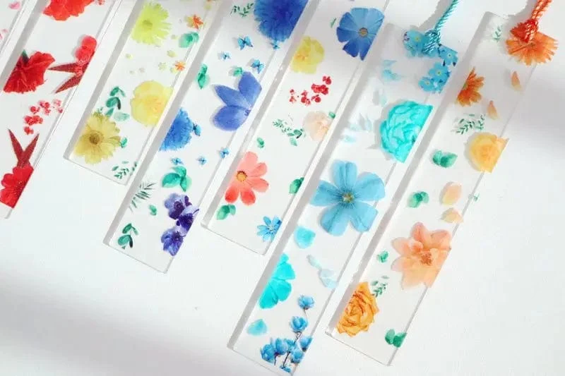 Hübsches Blumen-Lesezeichen aus Acryl mit Quasten, 14 cm, Lineal, Lesezeichen, für Schüler, Lehrer, Schreibwaren, Schule/Bürobedarf
