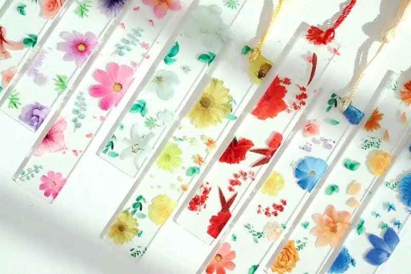 Hübsches Blumen-Lesezeichen aus Acryl mit Quasten, 14 cm, Lineal, Lesezeichen, für Schüler, Lehrer, Schreibwaren, Schule/Bürobedarf