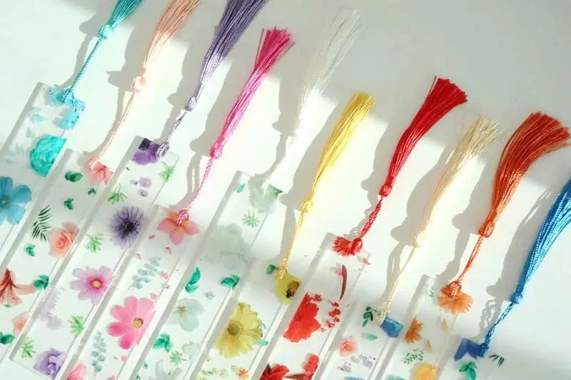 Hübsches Blumen-Lesezeichen aus Acryl mit Quasten, 14 cm, Lineal, Lesezeichen, für Schüler, Lehrer, Schreibwaren, Schule/Bürobedarf