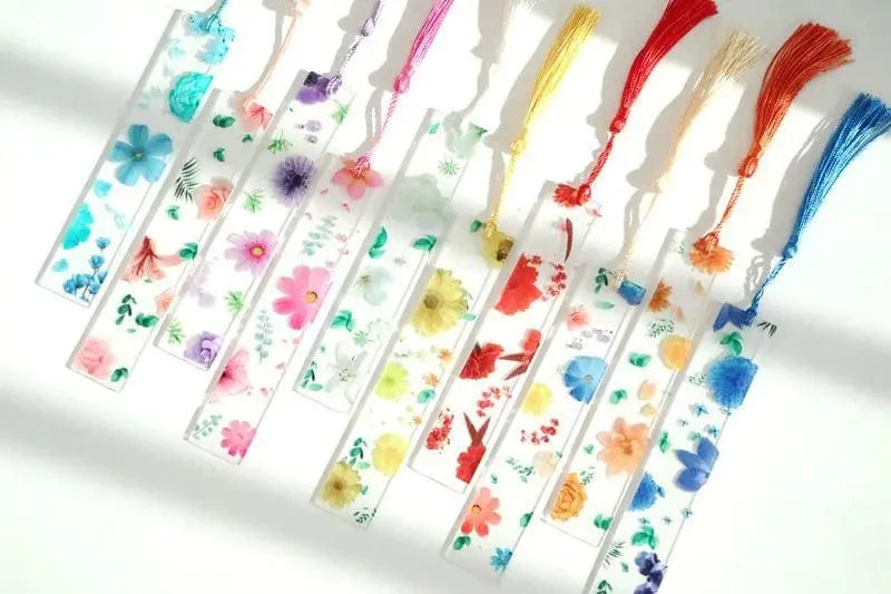 Hübsches Blumen-Lesezeichen aus Acryl mit Quasten, 14 cm, Lineal, Lesezeichen, für Schüler, Lehrer, Schreibwaren, Schule/Bürobedarf