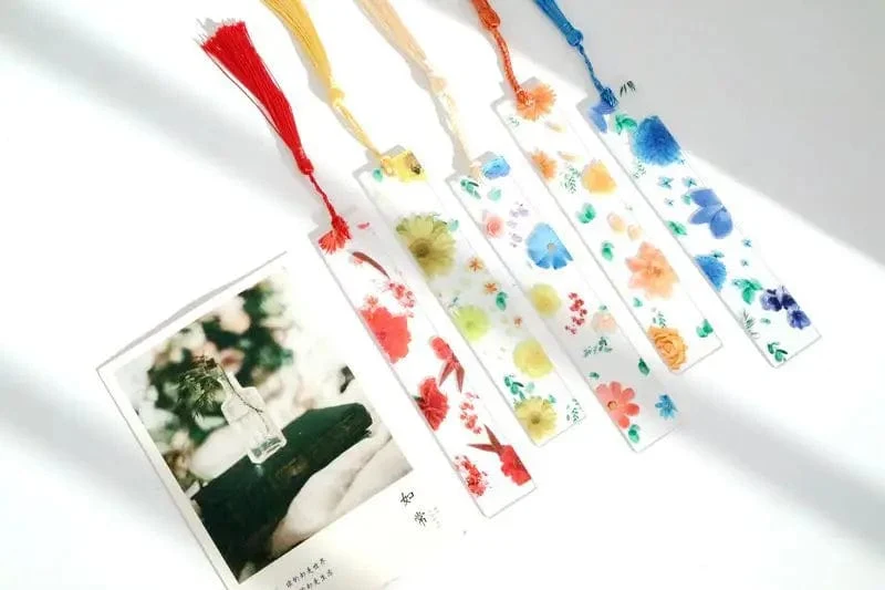Hübsches Blumen-Lesezeichen aus Acryl mit Quasten, 14 cm, Lineal, Lesezeichen, für Schüler, Lehrer, Schreibwaren, Schule/Bürobedarf