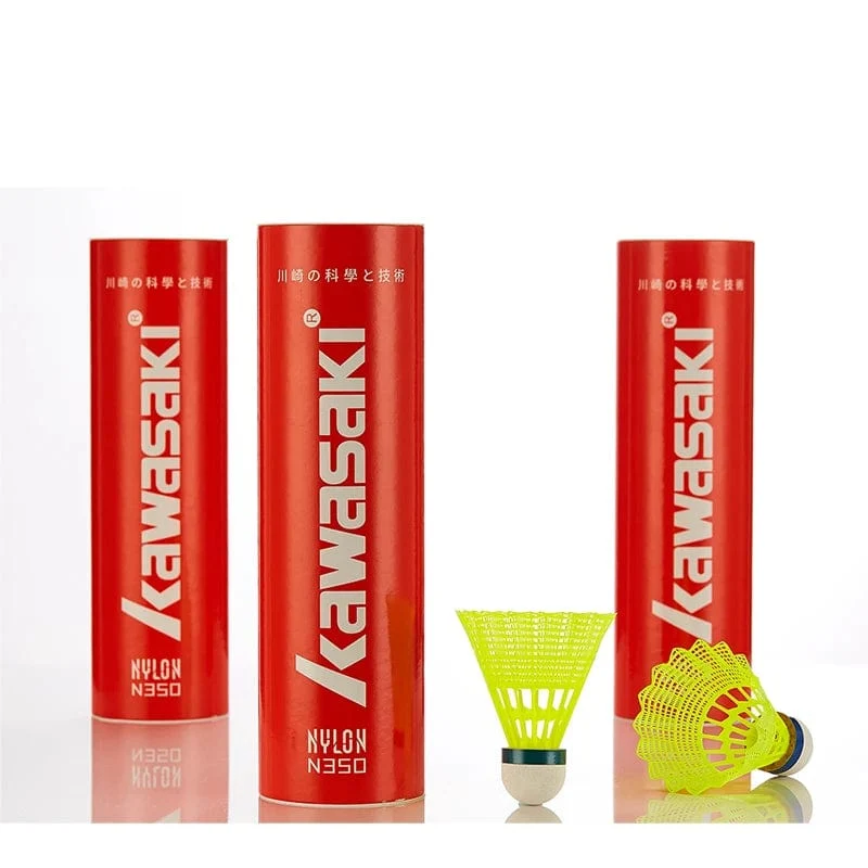 Kawasaki Nylonball N350 für das Training, 6 Stück, Badminton-Kunststoff, Federball, Birdies für Outdoor-Training, langlebig, mittlere Geschwindigkeit