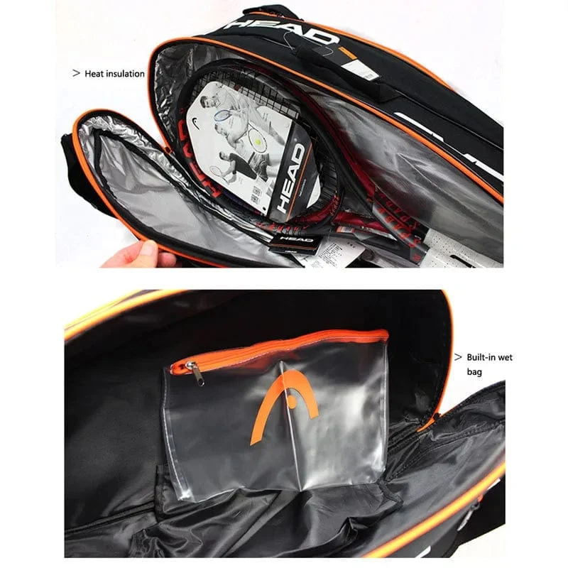 HEAD Tennisschläger-Tasche, 6-teilig, Hartschalen-Sporttasche, großes Fassungsvermögen, 9 Badmintonschläger, Rucksack für Herren und Damen, Tenis, Squash, Padel