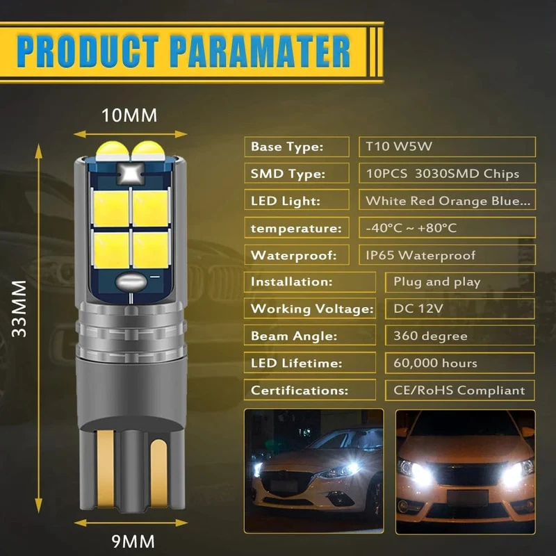 2 stücke Hohe Qualität T10 W5W Super Helle Auto Innen Lesen Dome Licht Marker Lampe 168 194 LED Auto Keil parkplatz Lampen Orange
