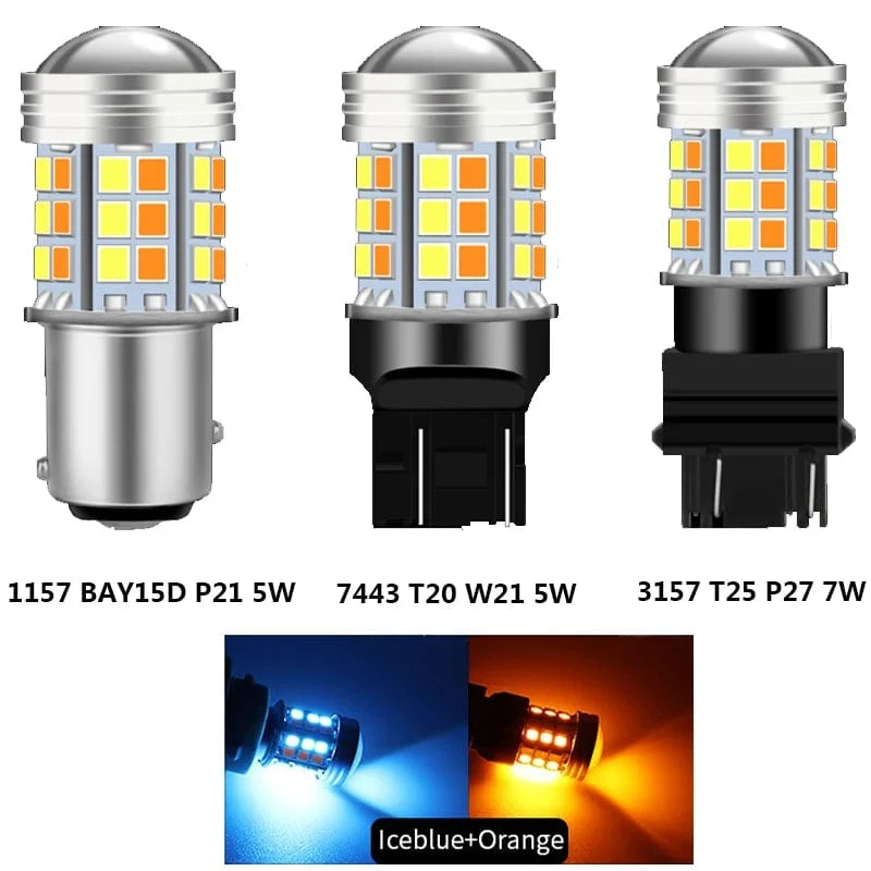 2 stücke Dual Farbe T20 LED 7443 W21/5W Birne 1157 BAY15D P21/5W Led T25 3157 P27/7W Auto DRL Blinker Lampe Auto Lichter Birne Schalter