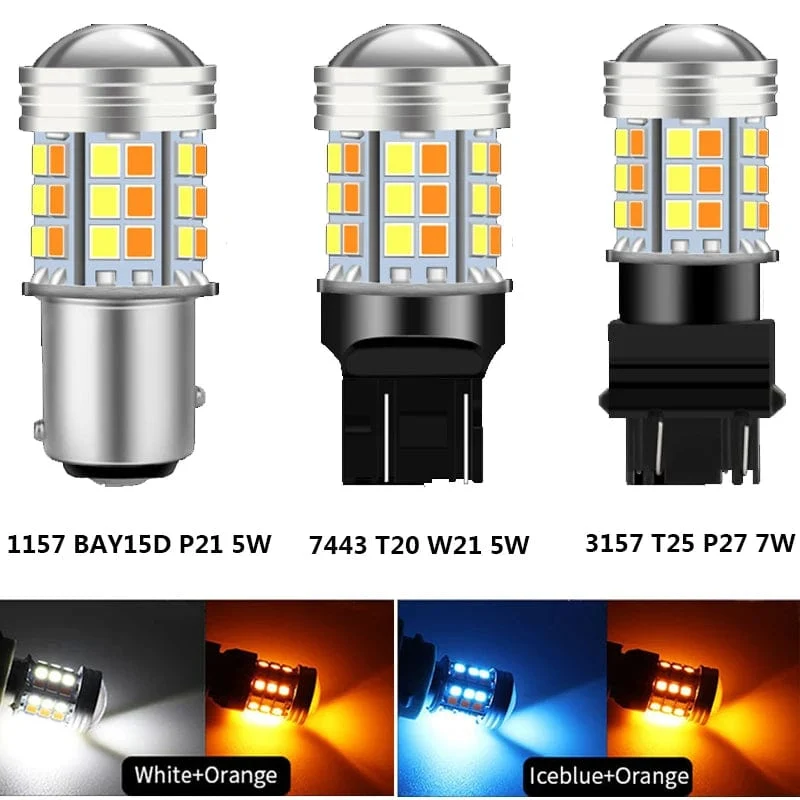 2 stücke Dual Farbe T20 LED 7443 W21/5W Birne 1157 BAY15D P21/5W Led T25 3157 P27/7W Auto DRL Blinker Lampe Auto Lichter Birne Schalter