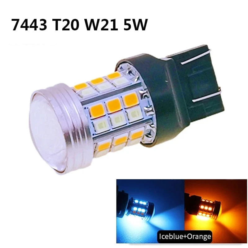 2 stücke Dual Farbe T20 LED 7443 W21/5W Birne 1157 BAY15D P21/5W Led T25 3157 P27/7W Auto DRL Blinker Lampe Auto Lichter Birne Schalter
