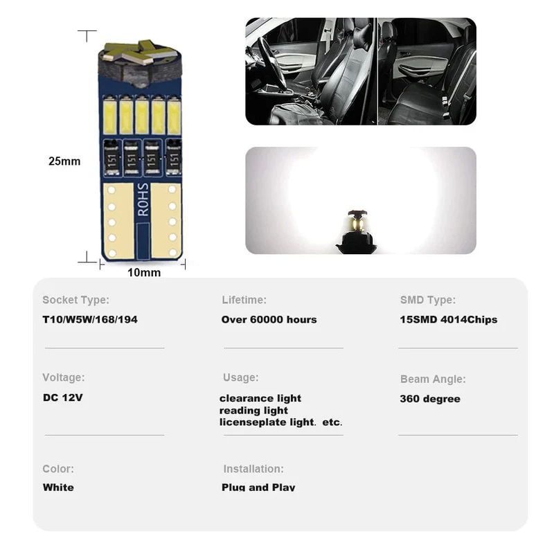 ANMINGPU 2/10PCS Led W5W T10 Auto Led Signal Lampe 501 194 Lampen 4014SMD Umrissleuchten Leseleuchten Innen lichter 6000K 12V