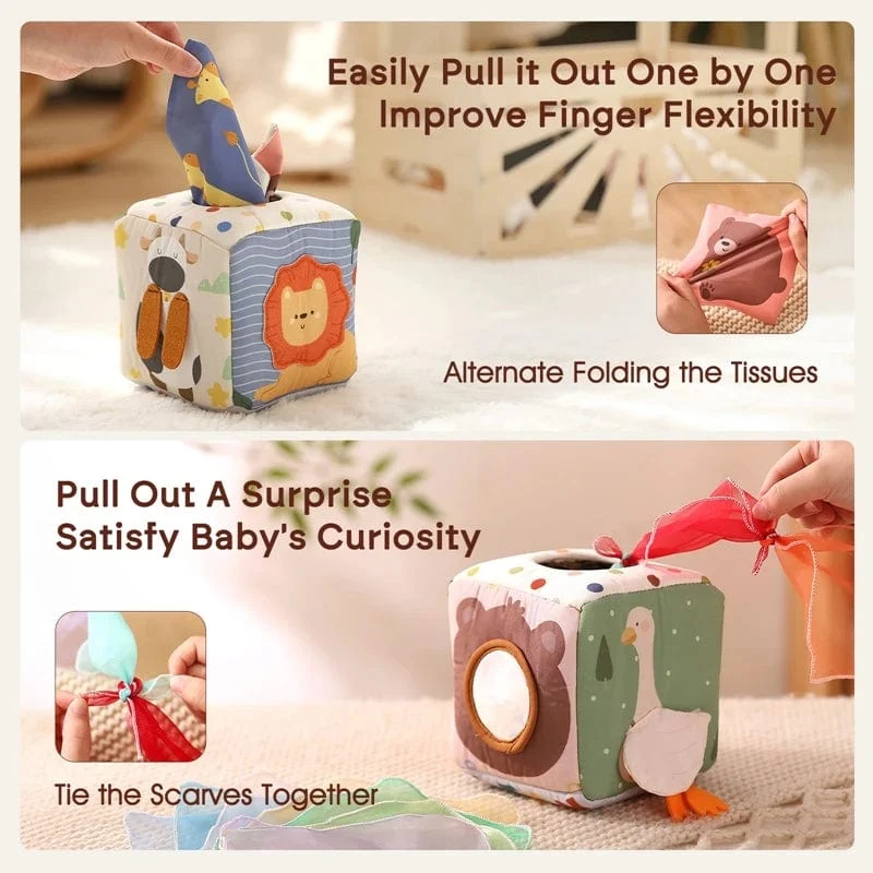 Baby Montessori Spielzeug Magische Taschentuchbox Baumwolle Pädagogische Lernaktivität Sensorisches Spielzeug Für Kinder Fingertraining Beschäftigt Brettspiel