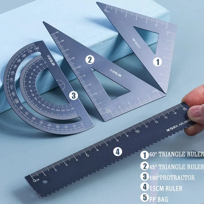 4 Teile/satz M & G Aluminium Lineal Set Mathematik Zeichnung Metall Lineal Schreibwaren Lineale Mathematische für Schule