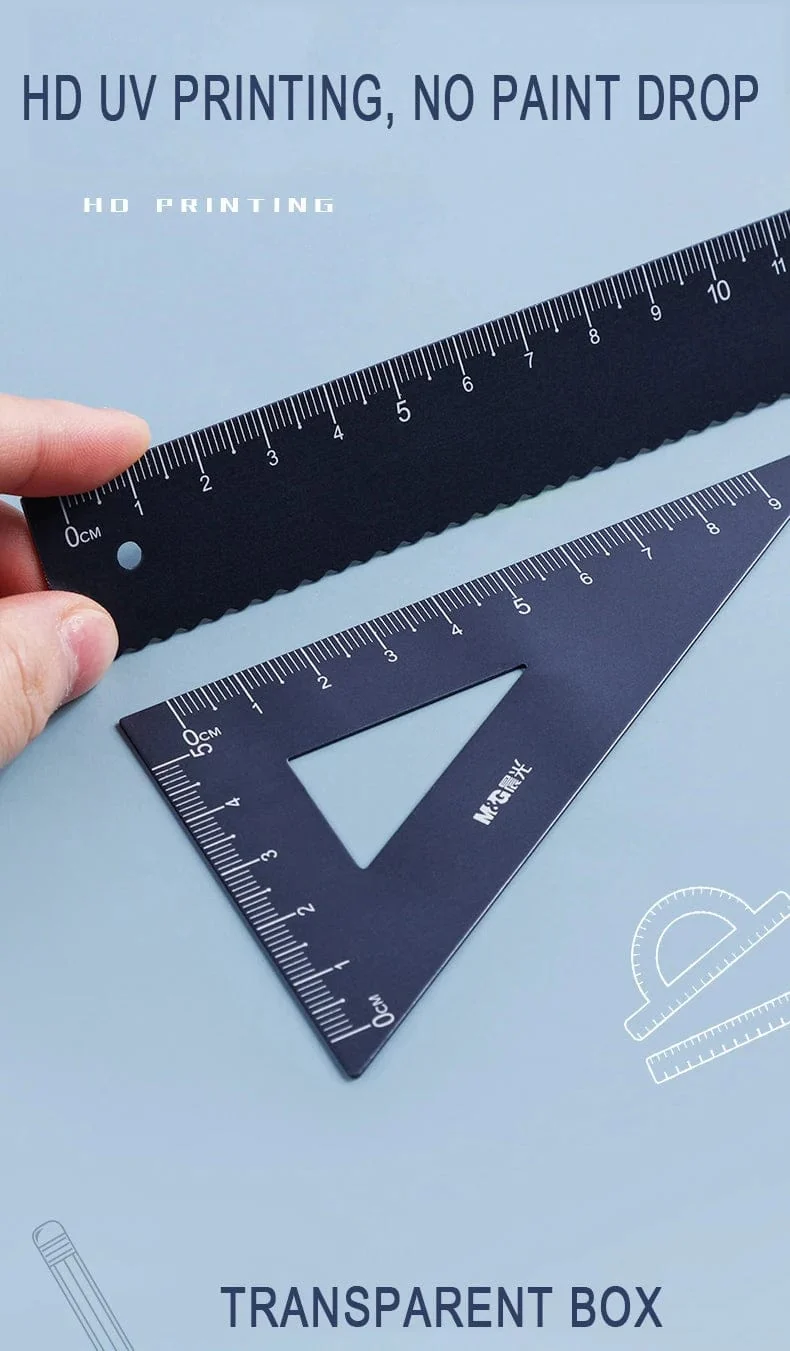 4 Teile/satz M & G Aluminium Lineal Set Mathematik Zeichnung Metall Lineal Schreibwaren Lineale Mathematische für Schule