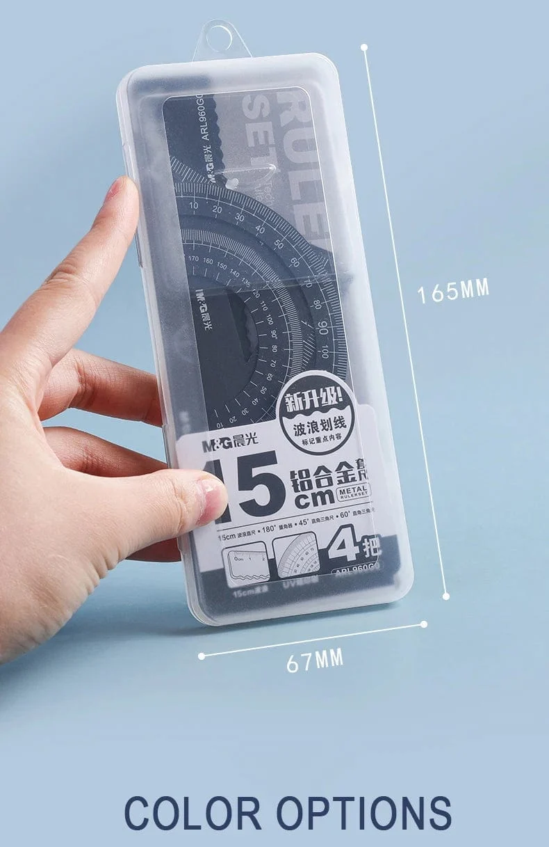 4 Teile/satz M & G Aluminium Lineal Set Mathematik Zeichnung Metall Lineal Schreibwaren Lineale Mathematische für Schule