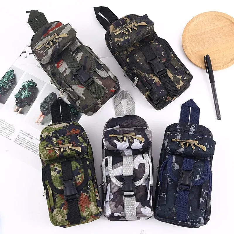 Mini-Schultasche Camouflage-Federmäppchen Aufbewahrungstasche für Schulbedarf Militärrucksack Federmäppchen Federmäppchen für Jungen Federmäppchen für Schüler