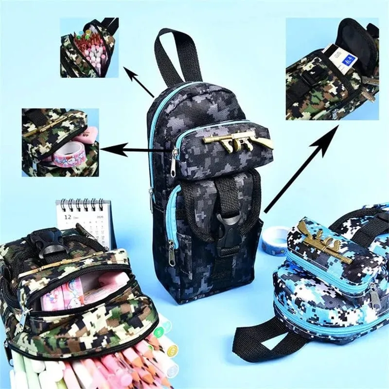 Mini-Schultasche Camouflage-Federmäppchen Aufbewahrungstasche für Schulbedarf Militärrucksack Federmäppchen Federmäppchen für Jungen Federmäppchen für Schüler