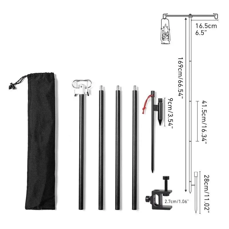 WESTTUNE Camping-Lampenständer mit Doppelhaken, faltbarer Lampenmast aus Aluminiumlegierung, teleskopischer Lampenhalter für den Außenbereich, Lampenaufhänger