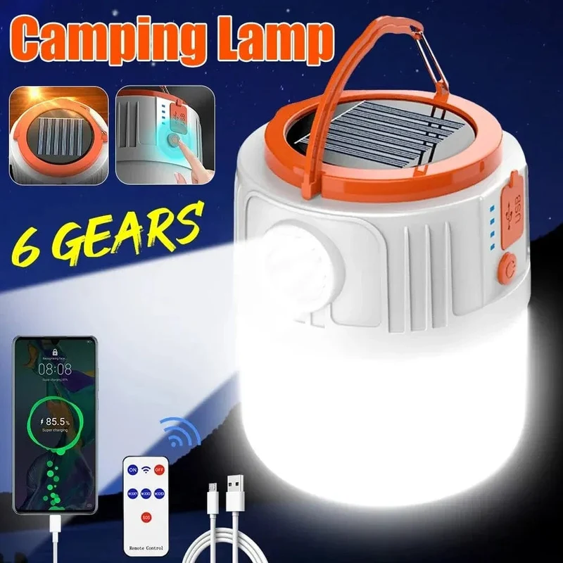 Solar Camping Licht Power Bank LED Camping Laternen 6 Gänge Fernbedienung Wasserdichte Outdoor Zelt Licht Aufladbare Taschenlampe