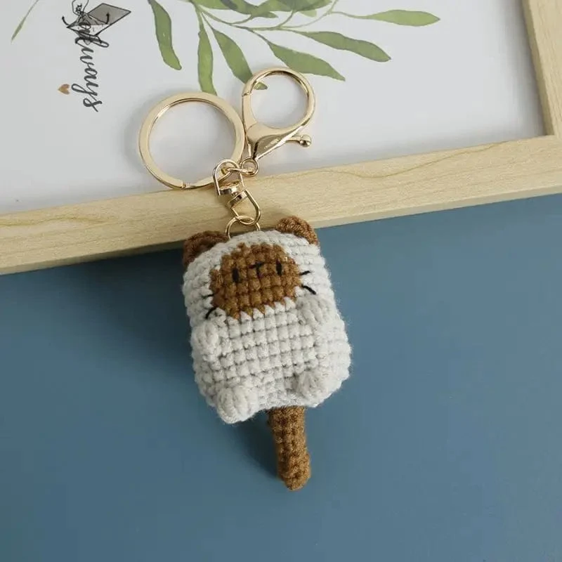 Süße Katze Häkeln Schlüsselanhänger Stricken Cartoon Katze Puppe Schlüsselanhänger für Autoschlüssel Kawaii Kleine Katze Gestrickte Schlüsselanhänger Für Tasche Anhänger Neu